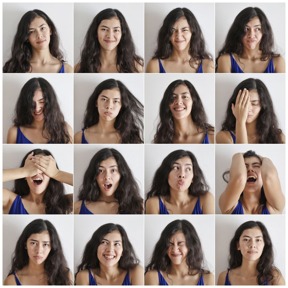 A collage showing one person expressing a wide range of emotions.
